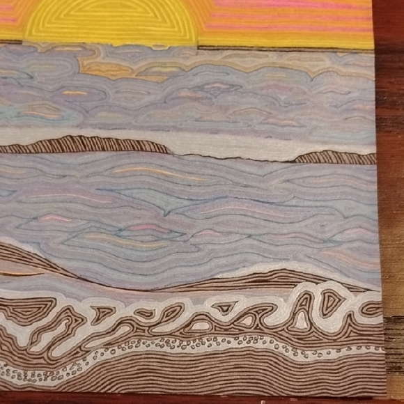 Handmade One Of A Kind Colorful Sunset Ocean Gell Pen Art Card 8.5"X11" - Picture 9 of 16